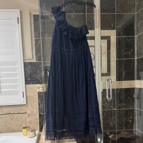 Talbots Dresses & Skirts - Talbots Navy Blue One-Shoulder Ruffle Maxi Dress
